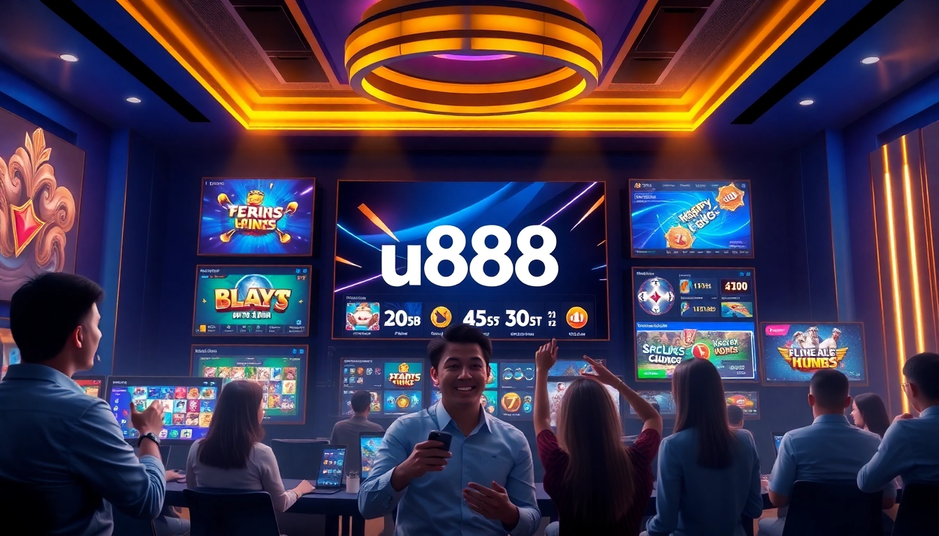 Exciting gaming scene at nhà cái u888 showcasing online slots and sports betting.