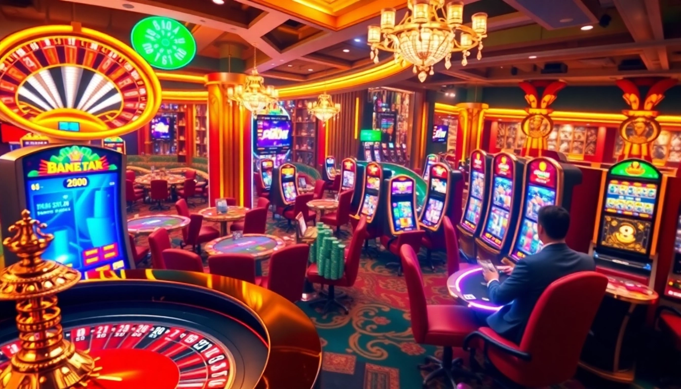 Experience the excitement of RR88 with vibrant online casino games, roulette wheels, and poker chips.