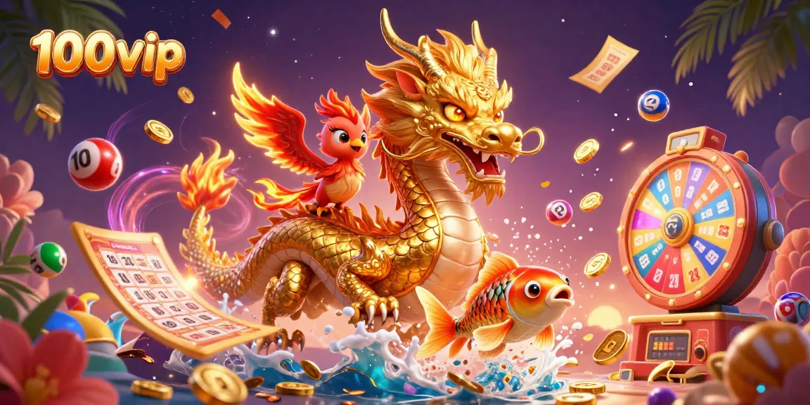 Engage with 100vip fortune through a dynamic 3D casino illustration featuring lucky symbols.