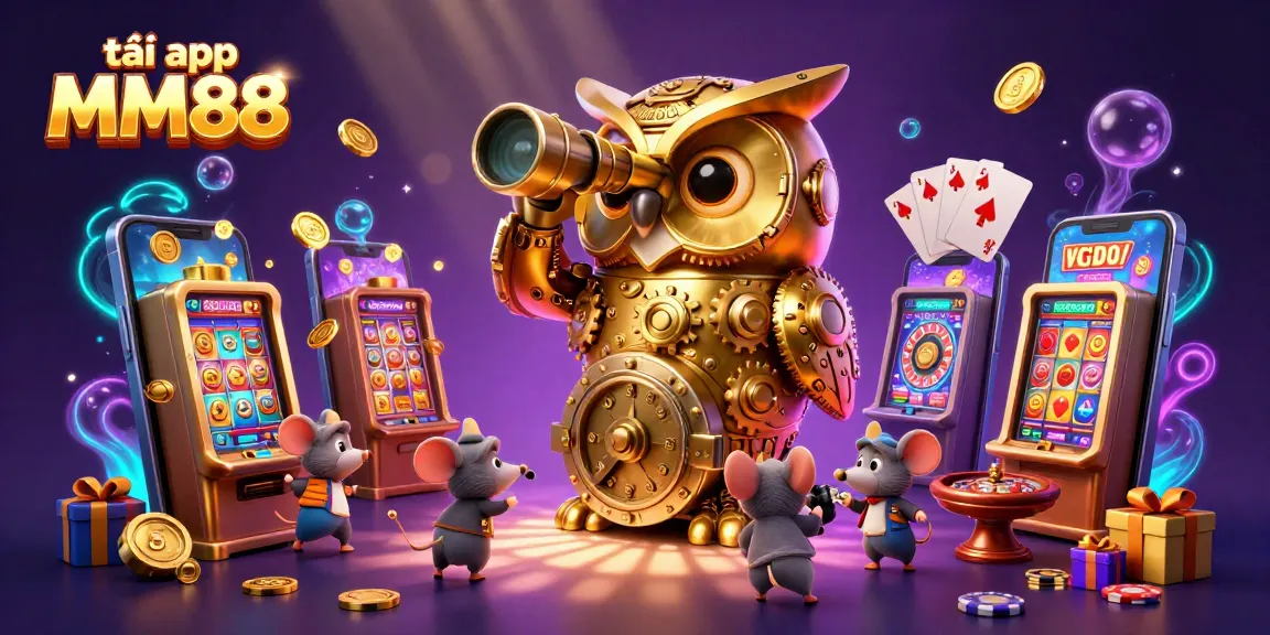 Tải app MM88 for seamless gaming with a dynamic 3D casino illustration.