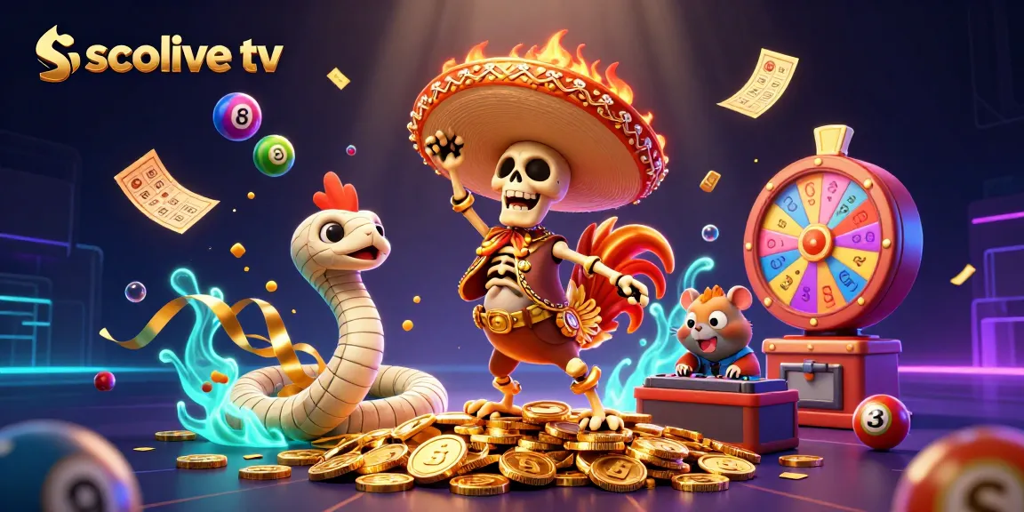 Experience the action of socolive tv with vibrant lottery and gaming elements in a dynamic 3D scene.