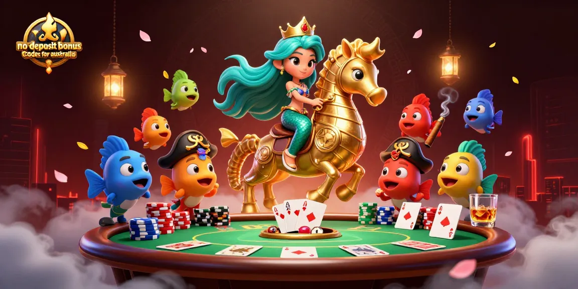 No deposit bonus codes for Australia showcase in a vibrant, detailed 3D casino scene brimming with action.