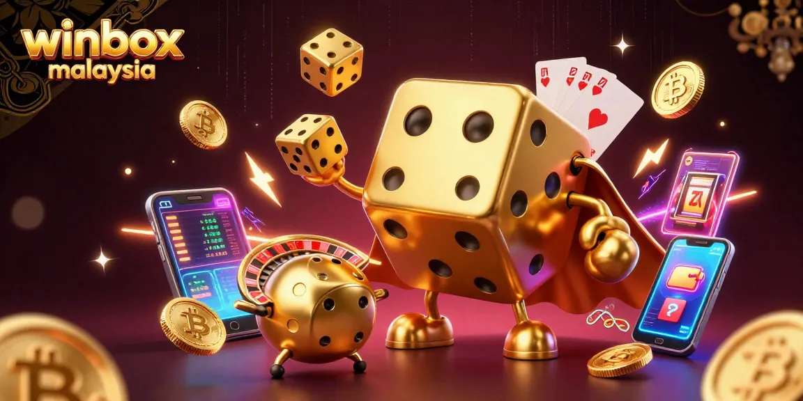 Engage with the immersive winbox malaysia casino experience represented by a golden dice golem and neon elements.