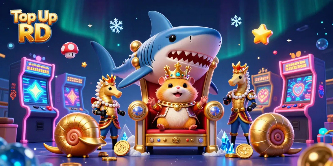 Top Up RD untuk pemain game dengan interaksi karakter arcade yang menarik dalam ilustrasi 3D.