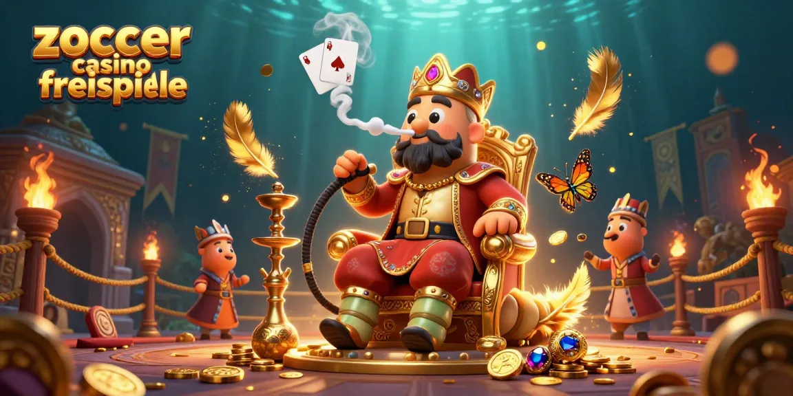 Zoccer Casino Freispiele genießen: 3D-Illustration eines beeindruckenden Casino-Szenarios mit aufregenden Spielsymbolen.