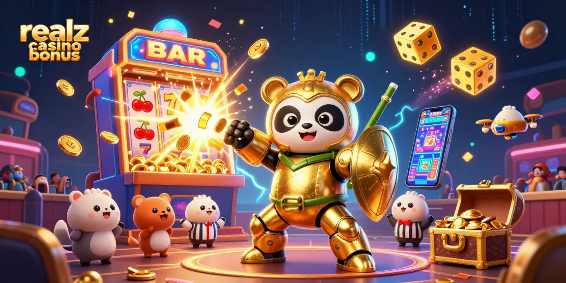 Realz Casino Bonus: Erleben Sie eine aufregende Casino-Szene mit Spielautomaten und Dynamik.