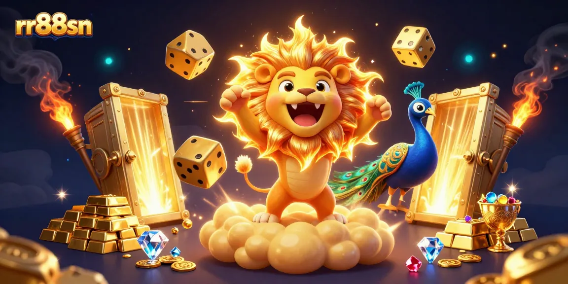 rr88sn showcases a thrilling casino scene filled with roaring characters and dynamic gaming elements.