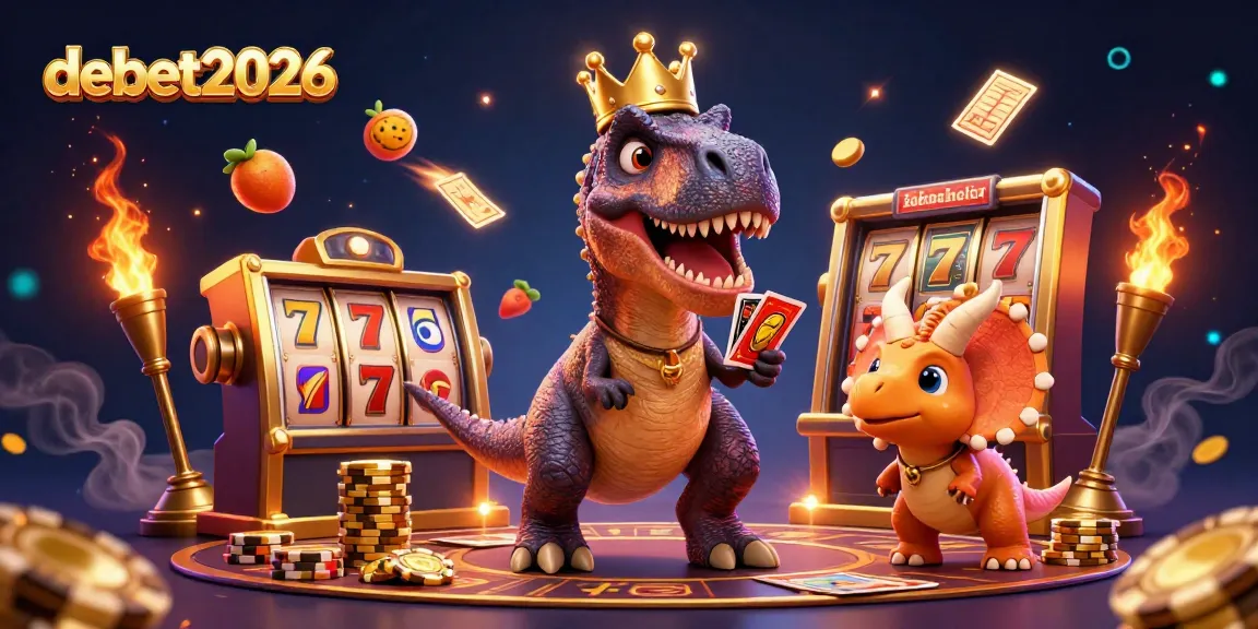 Engage in thrilling gameplay with debet2026 featuring cartoon dinosaurs in a vibrant casino scene.