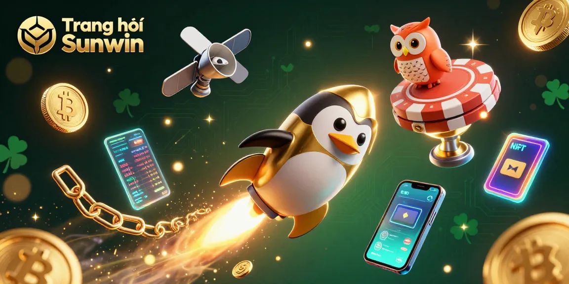 Experience winning thrills at Trang chủ Sunwin with a golden penguin blasting through a neon casino galaxy.