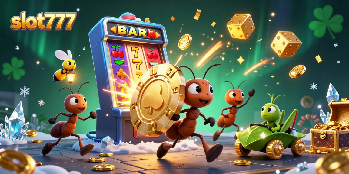 Experience thrilling slot777 action with cartoon ants in a heist amidst casino chaos and vibrant jackpots!