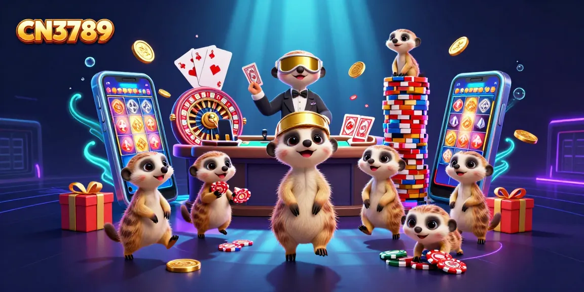 Experience action at CN3789 with meerkats managing a vibrant casino scene filled with games and excitement.