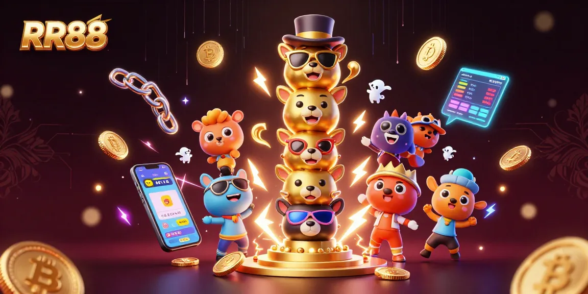 Engage in RR88's vibrant gambling world with a dynamic 3D casino scene showcasing a golden totem pole and crypto elements.