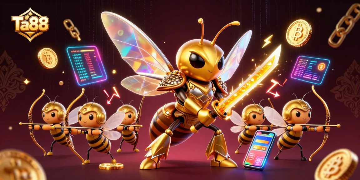 Ta88's stunning gambling adventure showcases a golden hornet samurai amid crypto elements.