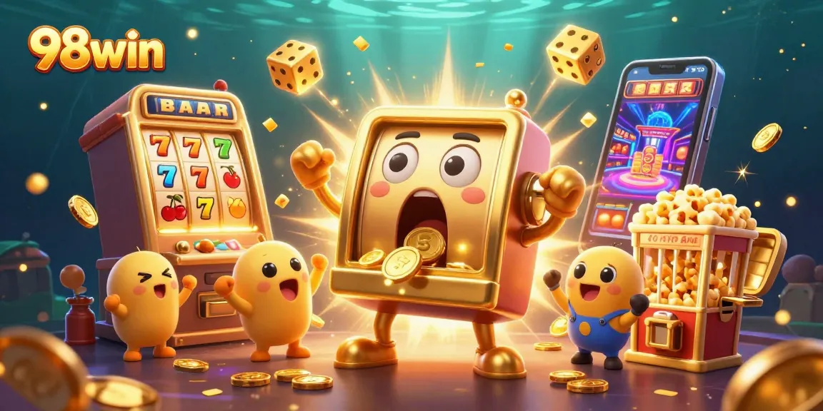 Play thrilling casino games and hit jackpots at 98win with dynamic 3D visuals of slot machines and coins.