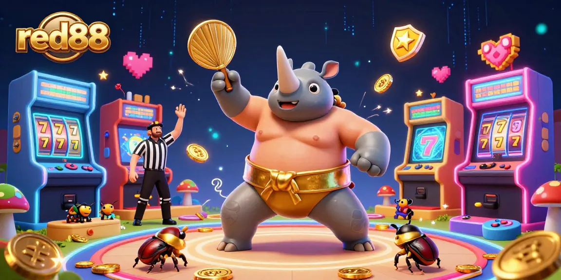 Experience the thrill of red88 with a vibrant casino-themed illustration featuring dynamic gaming elements.