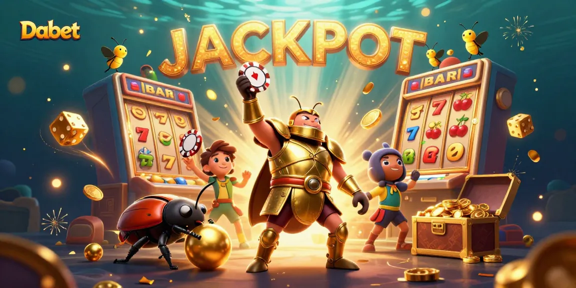 Dabet enhances your luck as a herculean beetle lifts a poker chip amidst victorious casino elements.