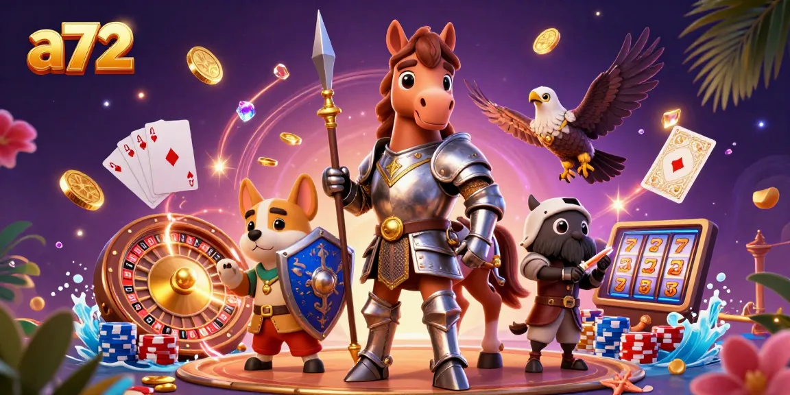 Experience thrilling gameplay with a72's colorful casino scene featuring knights and treasures.