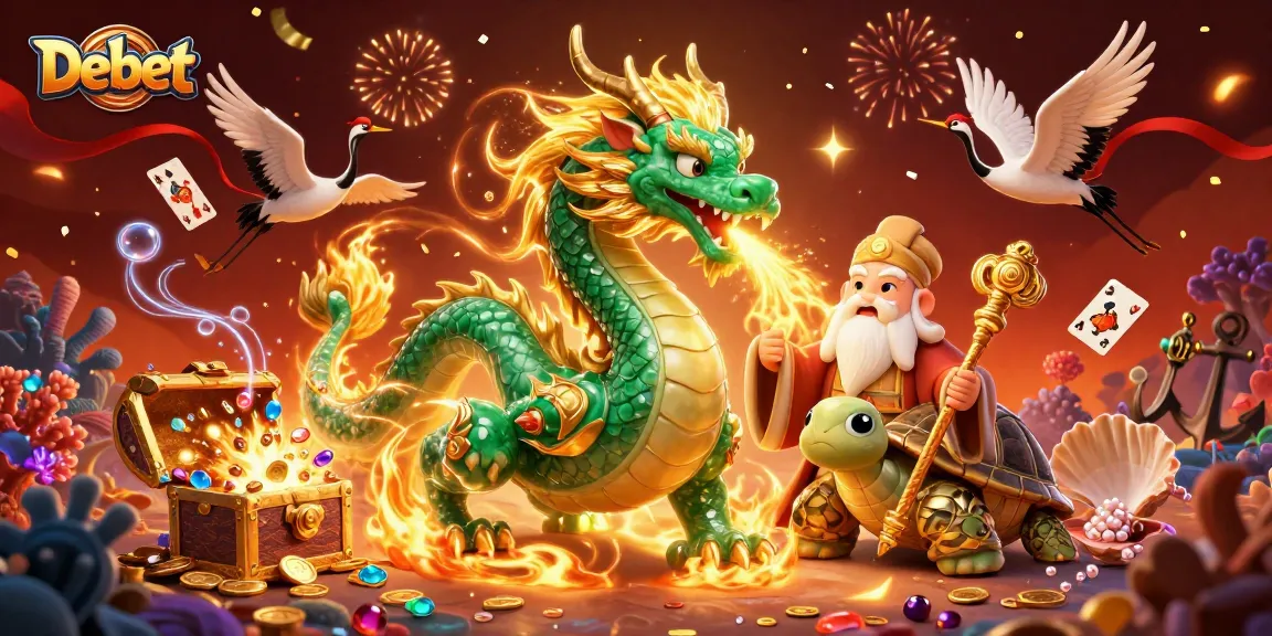 Debet brings luck with a jade dragon and cranes in an exciting casino scene.