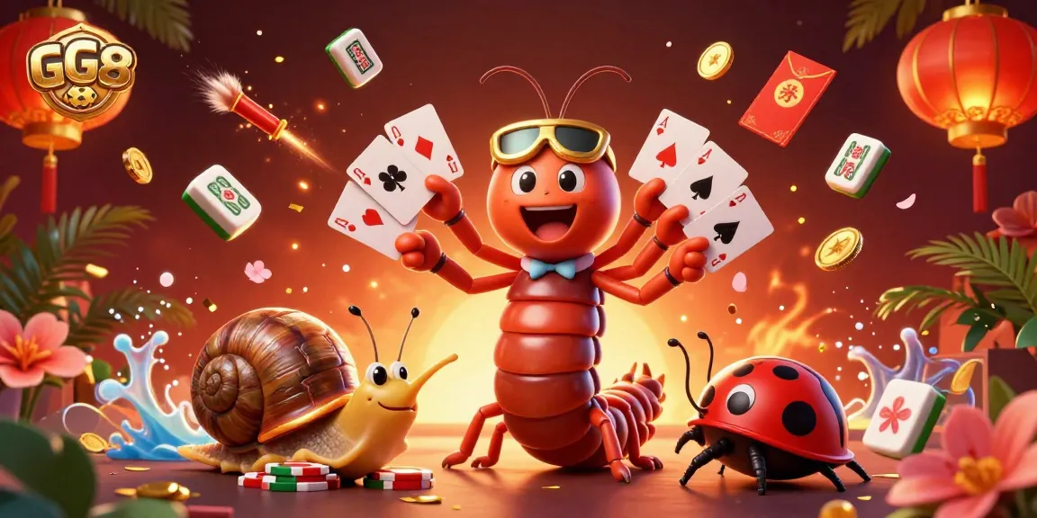 Engage with GG88's vibrant casino scene featuring a millipede dealer and high-roller snail.