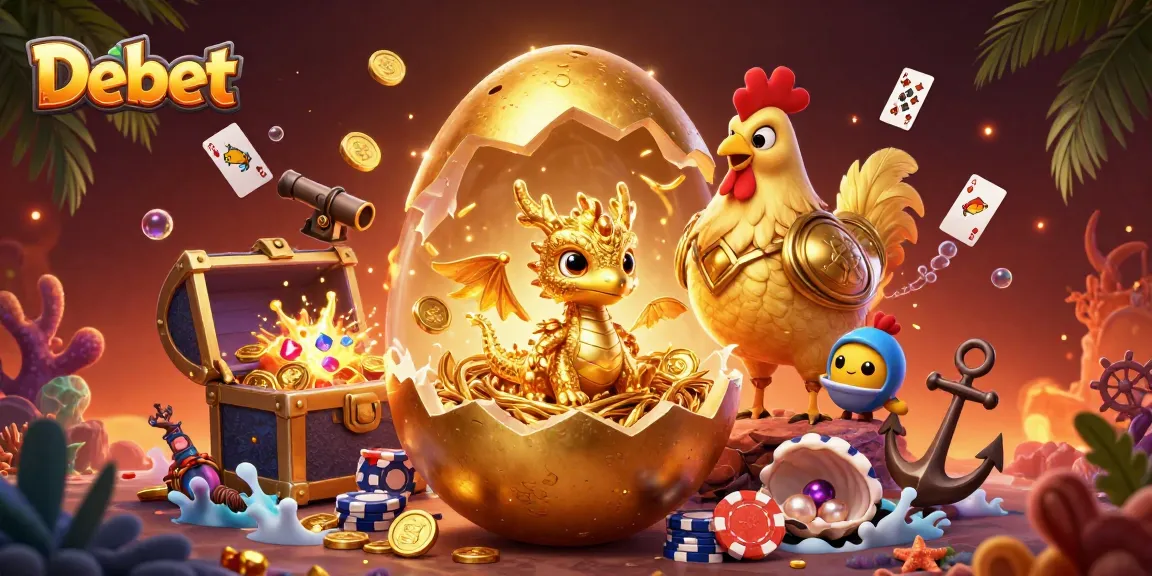 Bet on Debet as a golden dragon emerges from an egg in a vibrant casino scene.