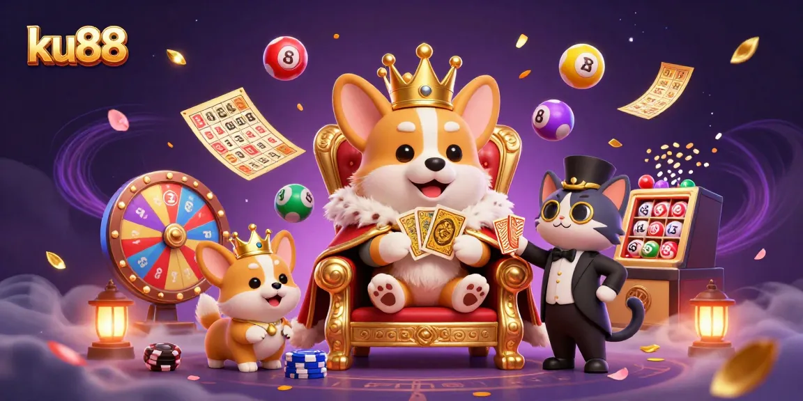 Play games and win big with ku88 in this colorful, detailed casino scene filled with excitement.