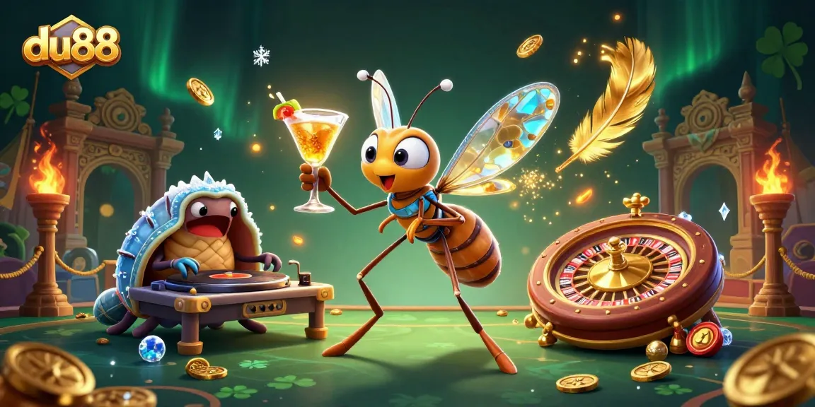 Experience du88’s thrilling casino atmosphere with a lively frozen mosquito mascot and trilobite DJ.